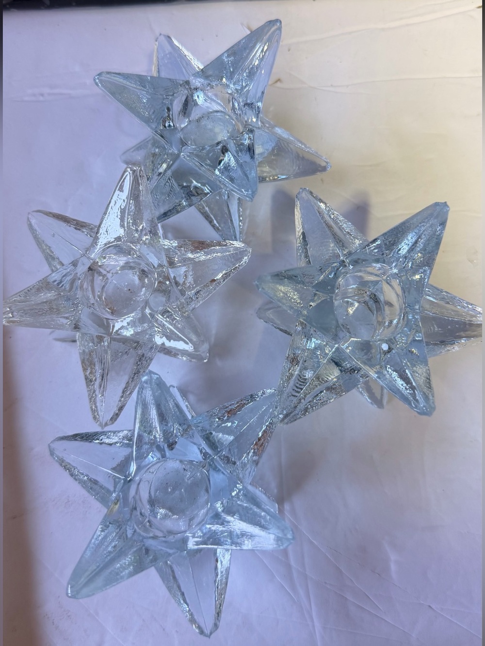 Set of 4 Pier 1 Imports Glass Point Star Taper Candlestick Holders